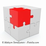 Abstract cube from puzzle on white background